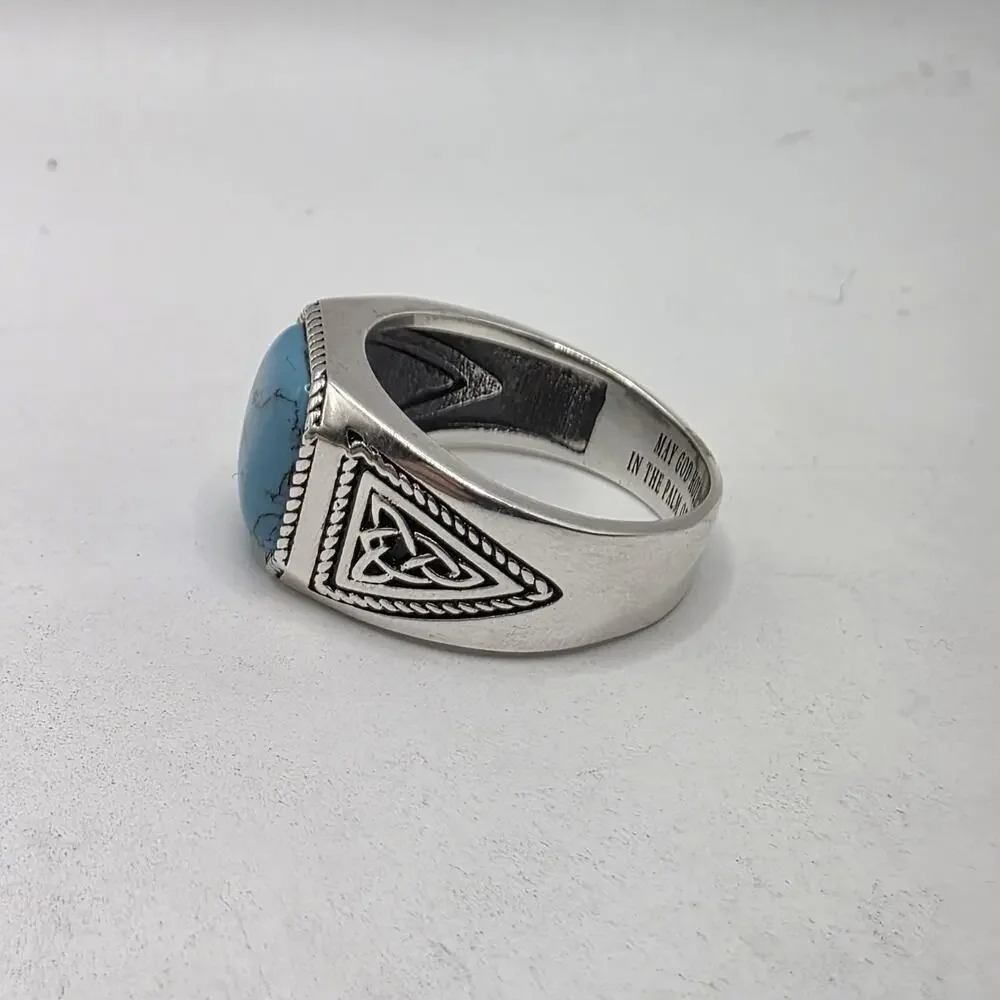 Sterling Silver Turquoise Ring Celtic Pattern Irish Blessing Inscription Ring 10